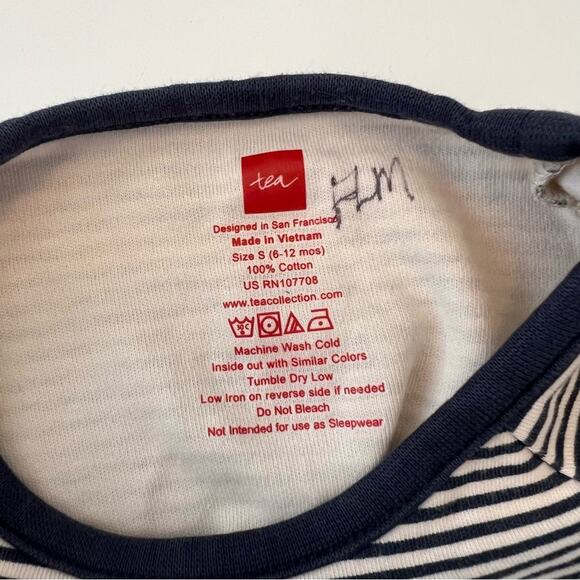 Tea Collection mini stripe long sleeve tee top navy blue ivory cream off-white - Picture 4 of 4